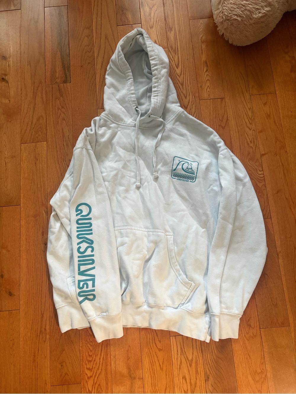 Quiksilver Light Blue Pullover Hoodie with Teal Logo
